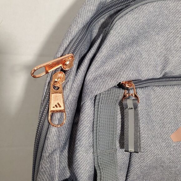 Adidas Backpack Gray with Rose Gold Logo School Laptop Bag NWT - Picture 4 of 11